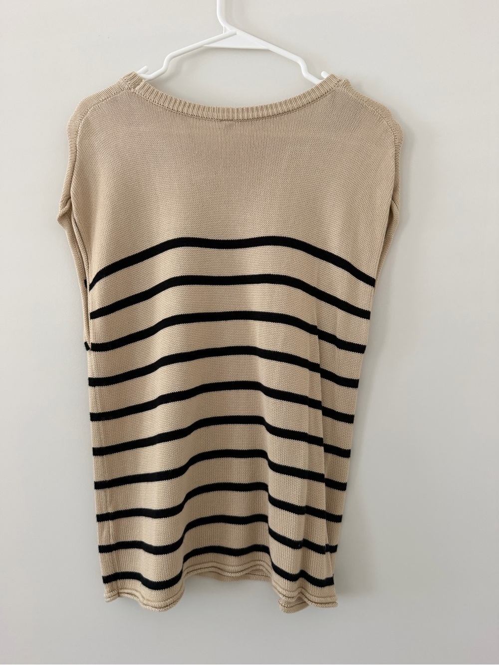 Beige Black Striped Knit Sleeveless Sweater Top Women’s Large - Picture 4 of 9